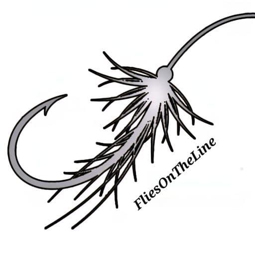 Flies On The Line Updated and elegant logo featuring a silhouette of a soft hackle flied tied to a line.